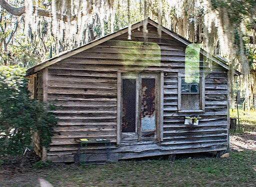 A cabin-style home in the Hogg Hummock community of Sapelo Island is surrounded by Spanish moss.